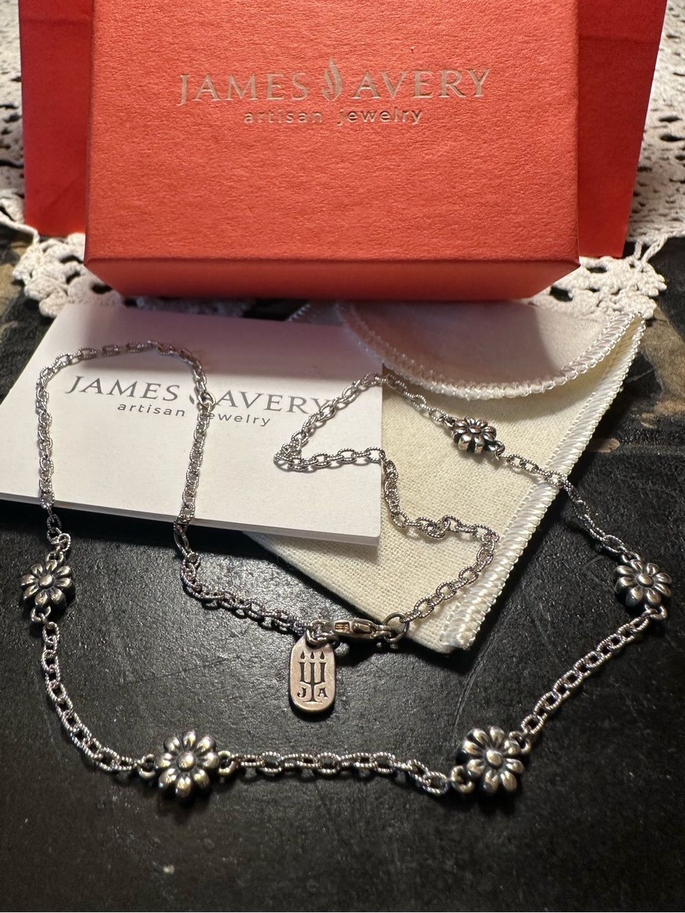 Brand New James Avery 925 Sterling Silver Margarita Flower Necklace 15”- 17”.